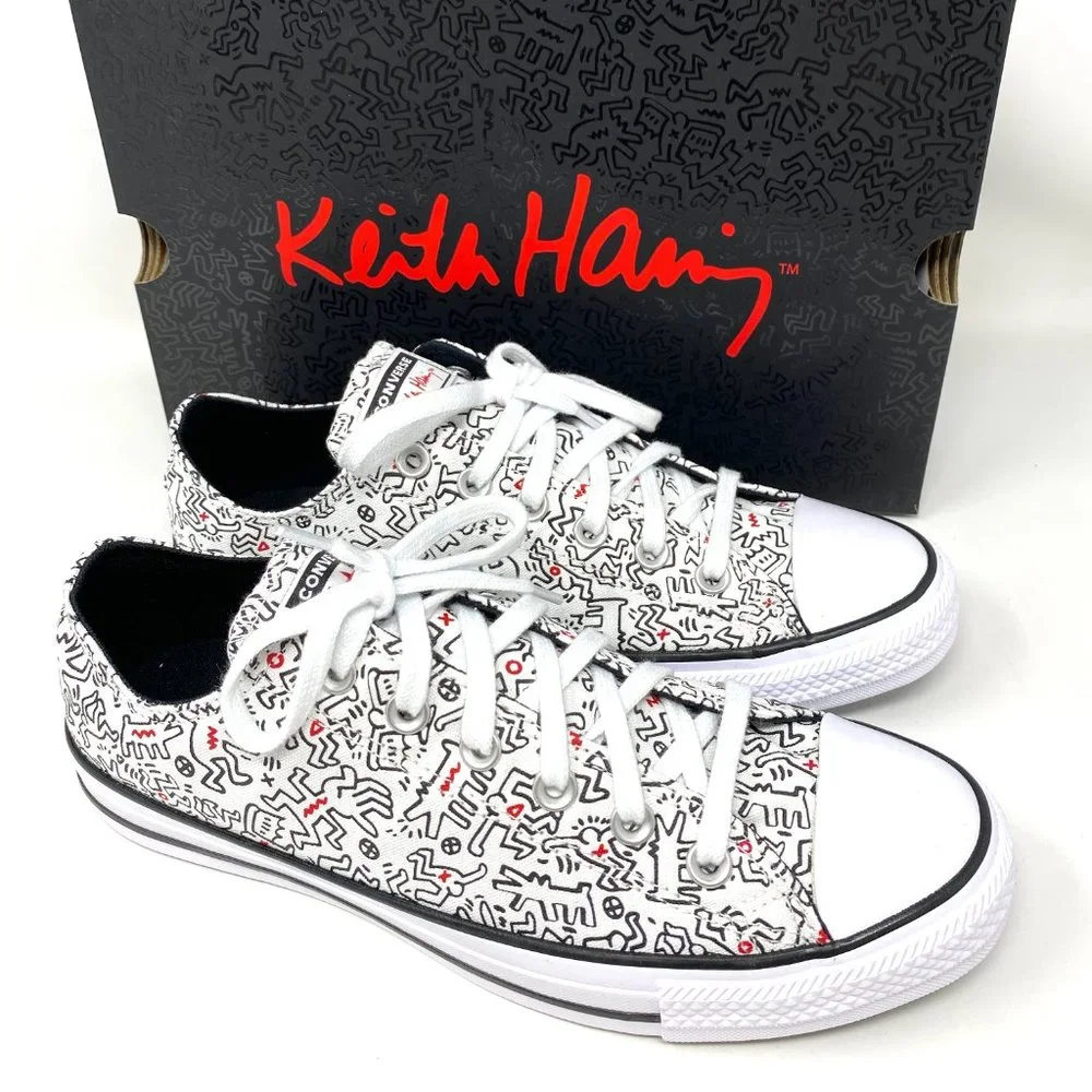 Converse Women's Size 9.5 171860F CTAS OX White Print Black Red Canvas Sneakers - Picture 7 of 11